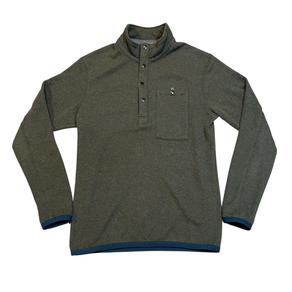 Relwen Micropile Snap-Mock Pullover Mens Medium Olive Green Long Sleeve